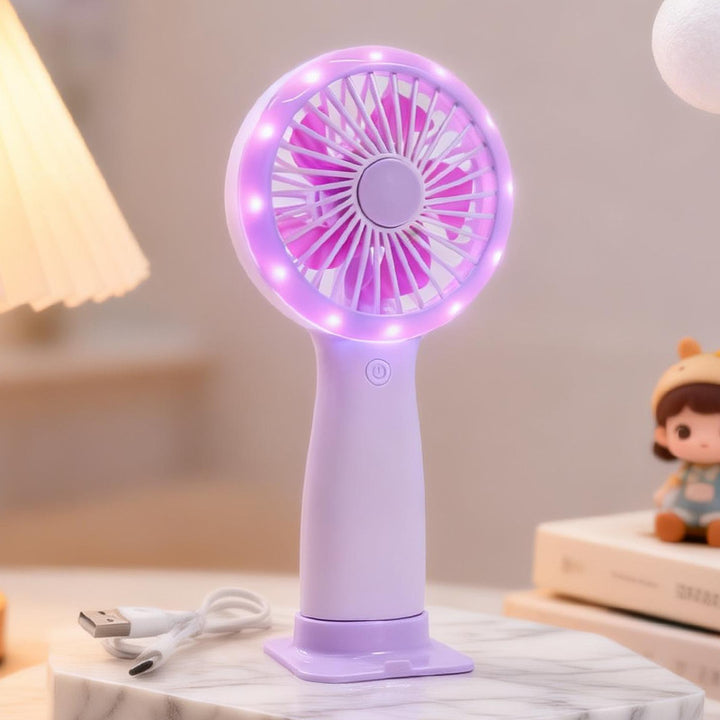Portable hand fan with LED lighting Bowlift