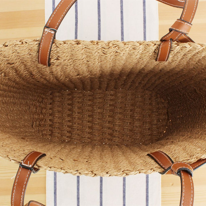 Natural raffia tote bag with elegant leather detail Bowlift