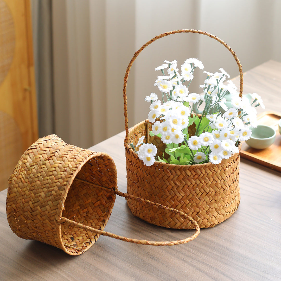 Handwoven Natural Fiber Storage Basket with Double Divider Bowlift