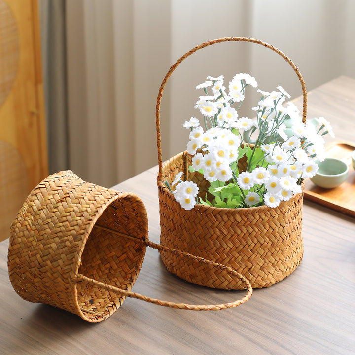 Handwoven Natural Fiber Storage Basket with Double Divider Bowlift