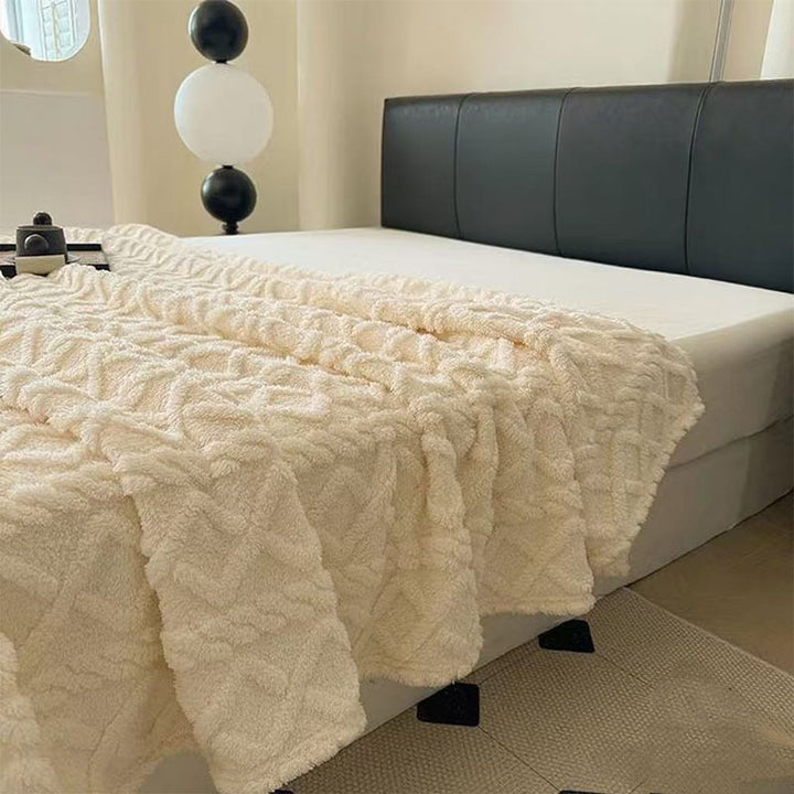 Women Plush Bedspread with Textured Design Bowlift