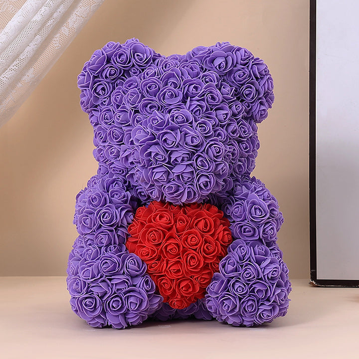 Foam Rose Teddy Bear Gift Sculpture With Satin Ribbon Bow