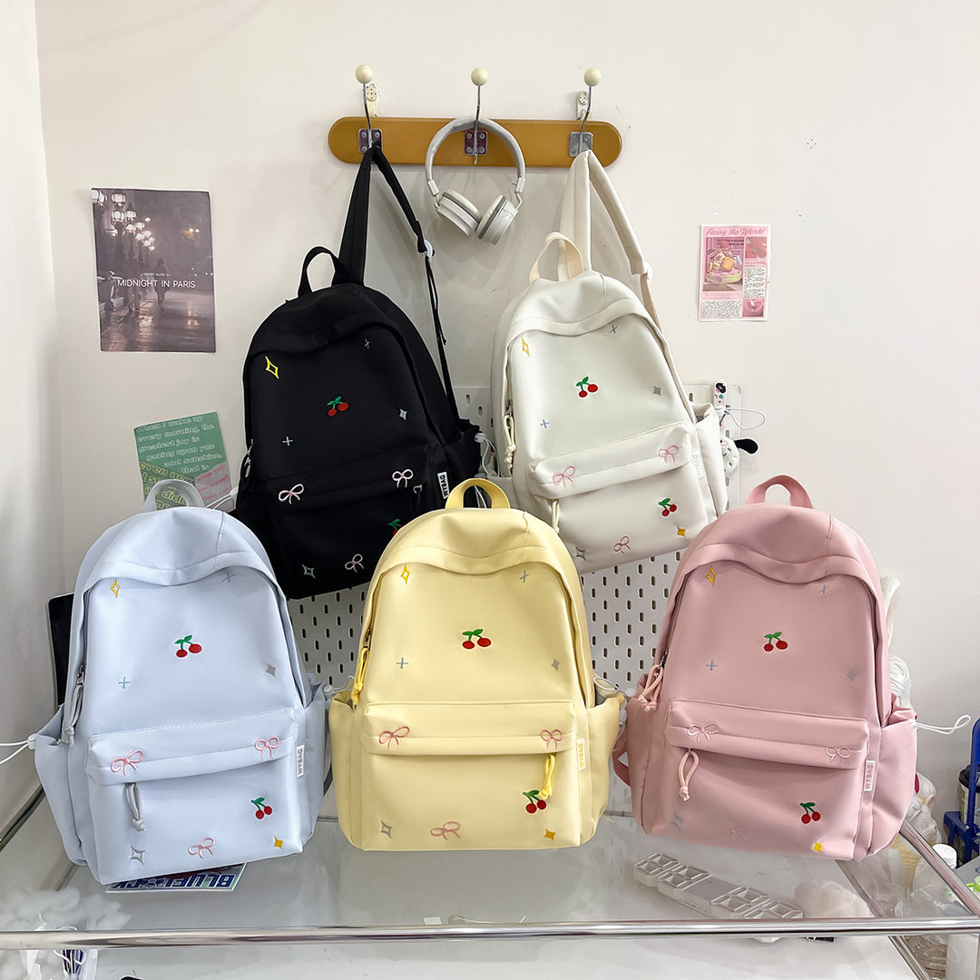 Cute Illustrated Cherry-Embellished Backpack Bowlift