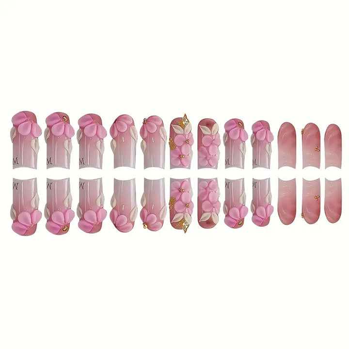 Floral-Accent Press-On Nail Art Bowlift