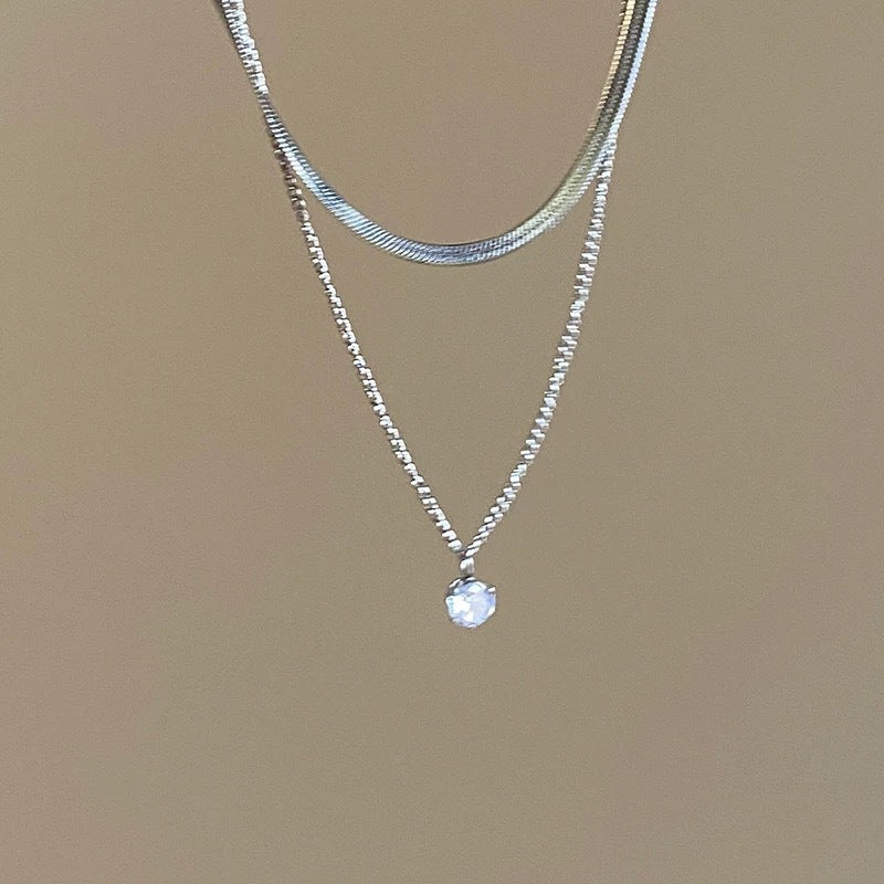 Layered Silver Choker and Pendant Necklace Bowlift