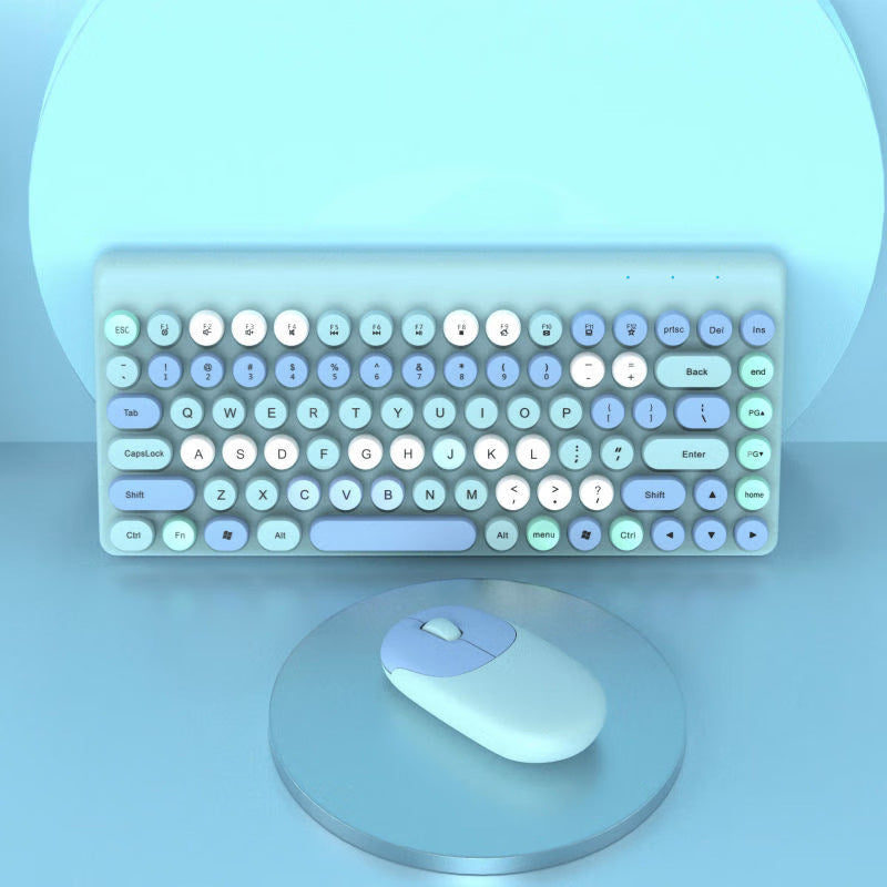 Retro Round-Key Wireless Keyboard and Mouse Set Bowlift