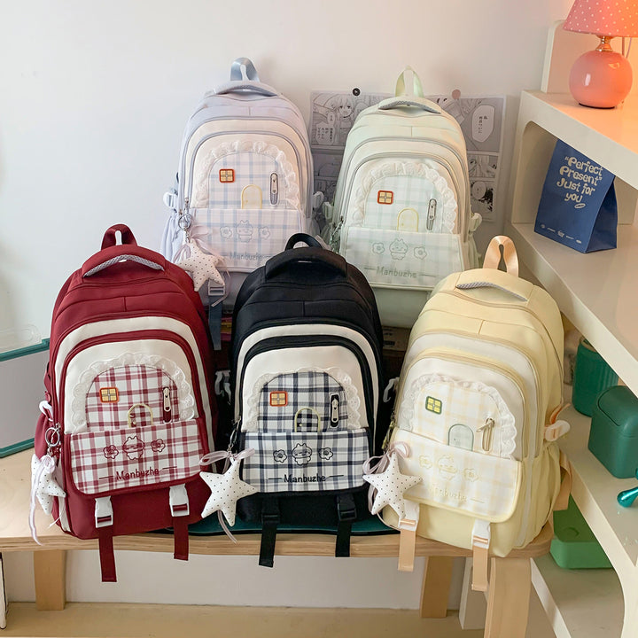 Cute Decorative Checkered School Backpack Bowlift