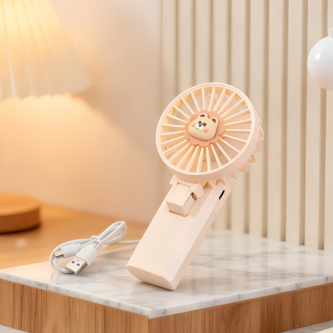 Ladies portable hand fan with cute lion motif Bowlift