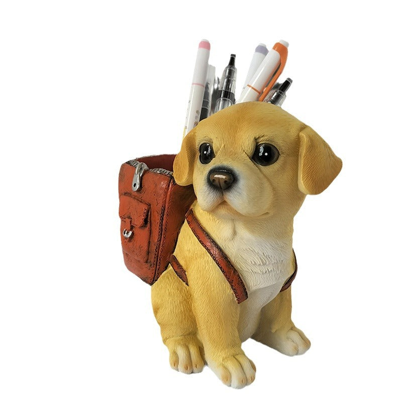 Decorative resin puppy pen holder with backpack desk organizer Bowlift