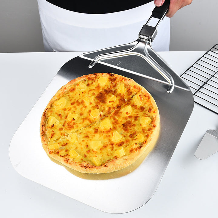 long-handled perforated pizza peel set with wooden handle stainless steel cutter and triangle server Bowlift