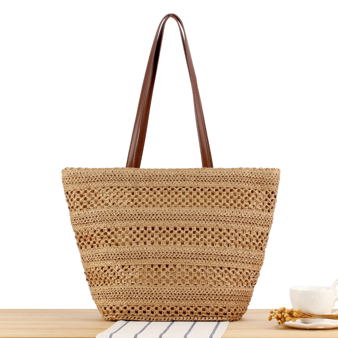 Elegant Bast Beach Bag with High-Quality Faux Leather Handles Bowlift