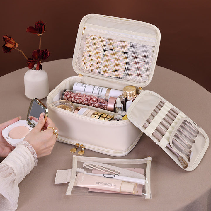 Cosmetic Organizer With Multiple Compartments And Practical Viewing Window Bowlift