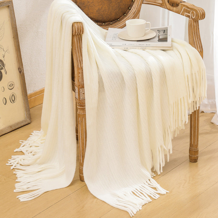 Luxurious Textured Knit Fringe Throw Blanket Bowlift