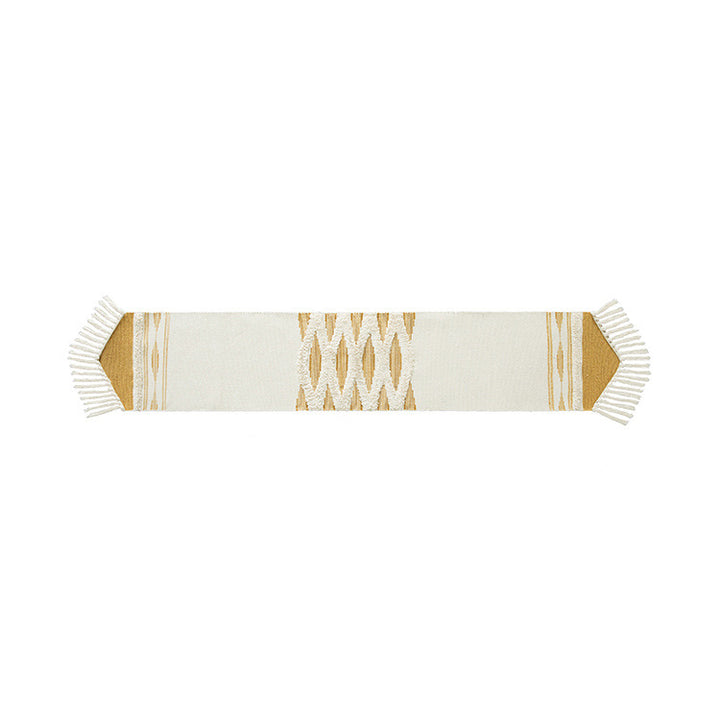 Woven Boho table runner with fringes and textured cotton look Bowlift