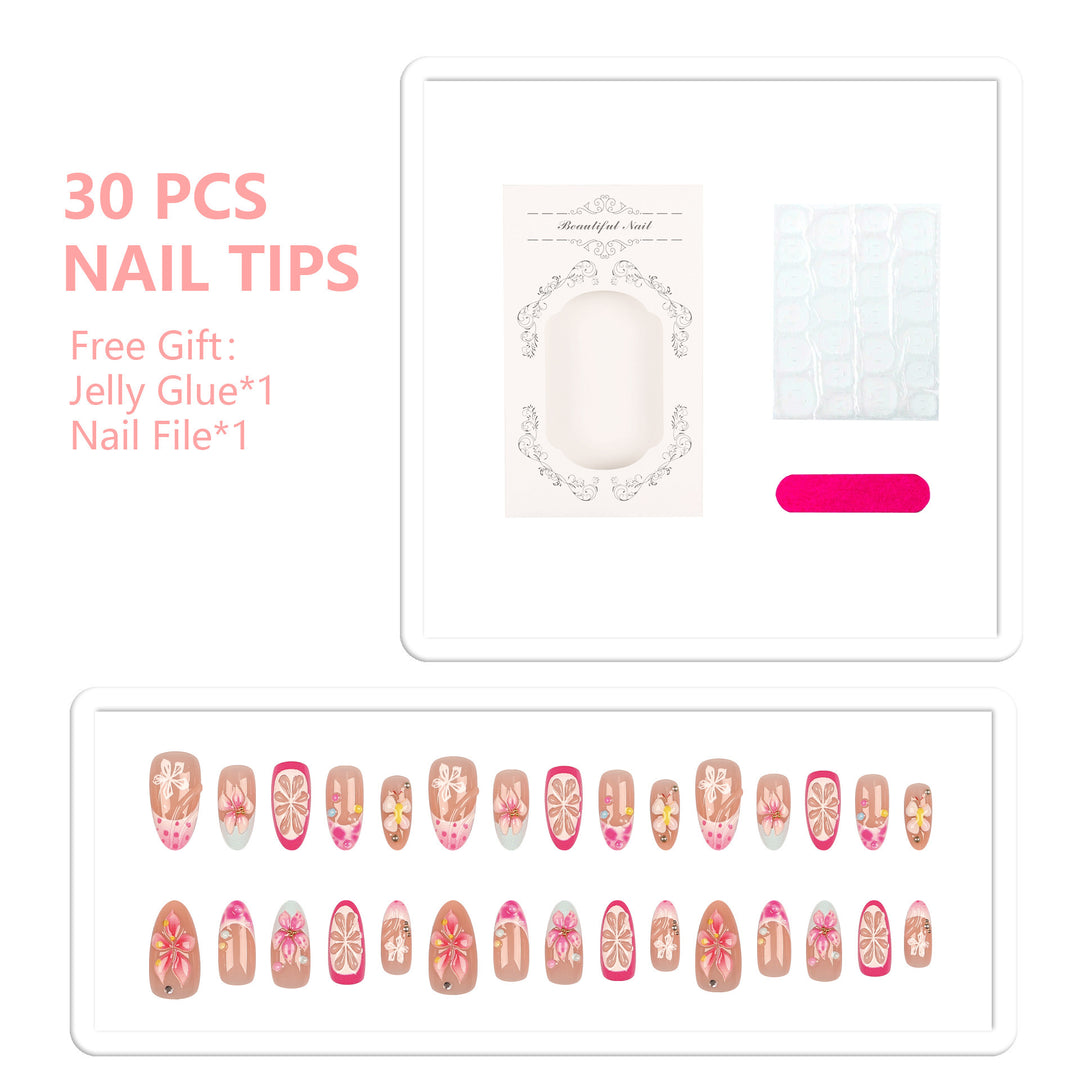 Floral Embellished Press-On Nail Tips