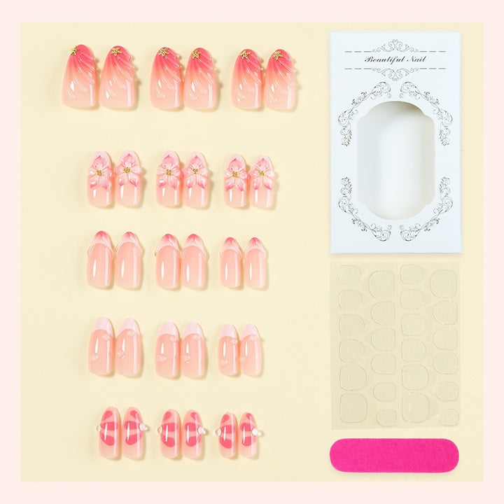 Elegant artificial nail set with floral and gradient patterns Bowlift
