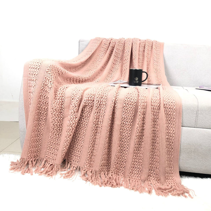 Handcrafted Textured Knit Throw Blanket Bowlift