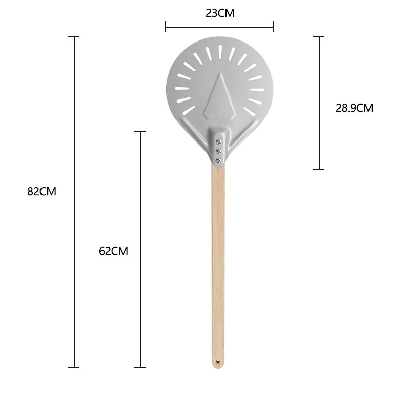 long-handled perforated pizza peel with wooden handle Bowlift