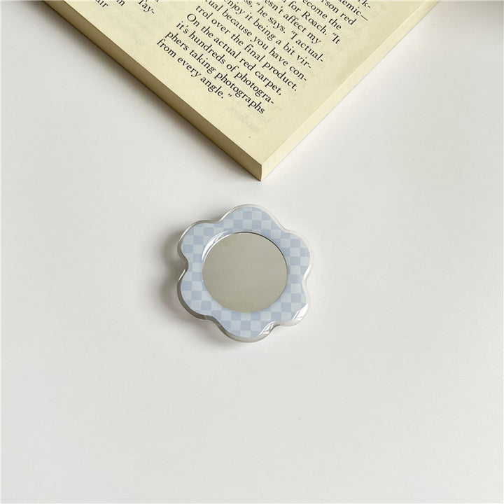 Portable Flower-Shaped Compact Mirror With Acrylic Checkered Frame