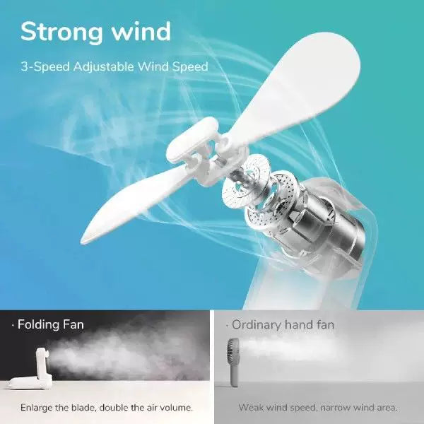 Unisex One Size Folding Rechargeable Portable Mini Fan with Integrated USB Power Bank and Lanyard Bowlift