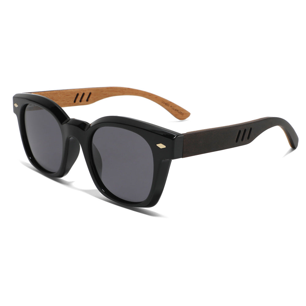Rimless oversized cat eye polarized sunglasses with wood-effect temples Bowlift