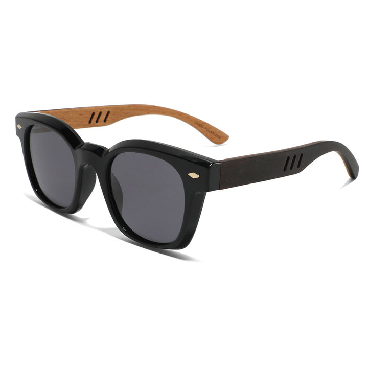 Rimless oversized cat eye polarized sunglasses with wood-effect temples Bowlift