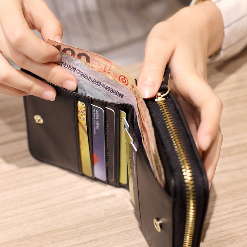 Quilted Textured Zip-Around Compact Wallet with Multiple Card Slots Bowlift
