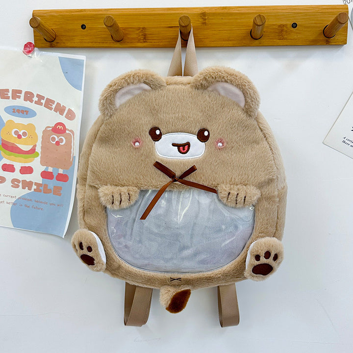Plush children's backpack with animal motif and practical viewing window Bowlift