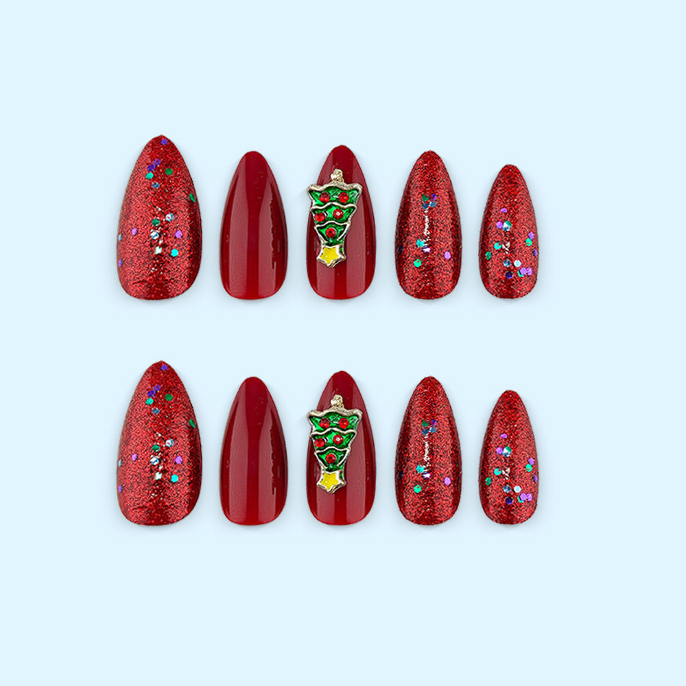 Festive artificial nails with Christmas tree design Bowlift