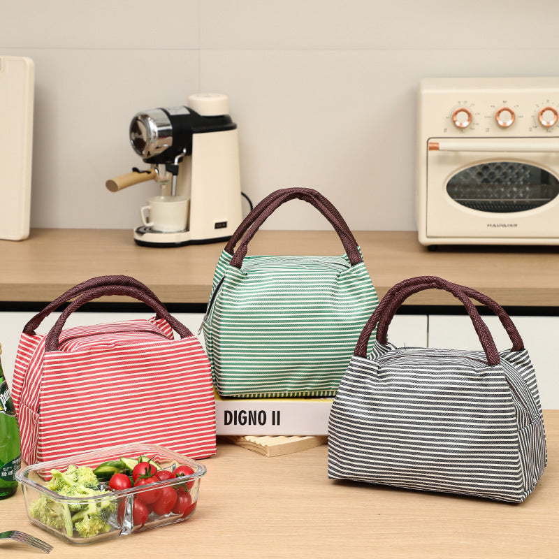 Insulated Striped Lunch Tote Cooler Bag with Side Zipper Pocket and Padded Handles Bowlift