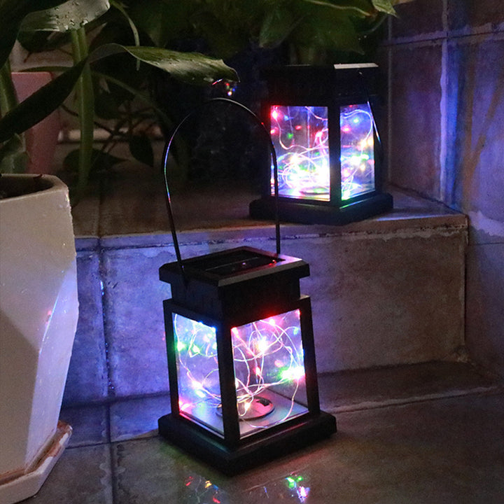 Outdoor Hanging LED Faux-Candle Glass-Pane Solar Lantern Bowlift