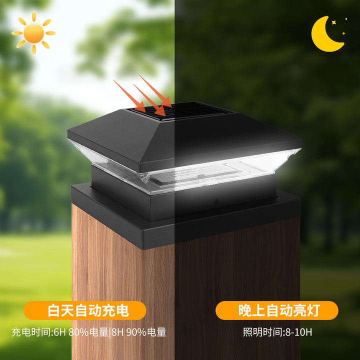 Decorative Solar LED Square Fence Post Cap With Lattice Pattern And Dual-Mode Warm And Cool Lighting Bowlift