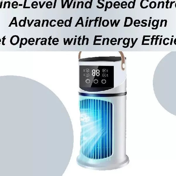 Unisex one size rechargeable tower climate fan with touch LED control, integrated humidifying reservoir, and leather carrying handle Bowlift