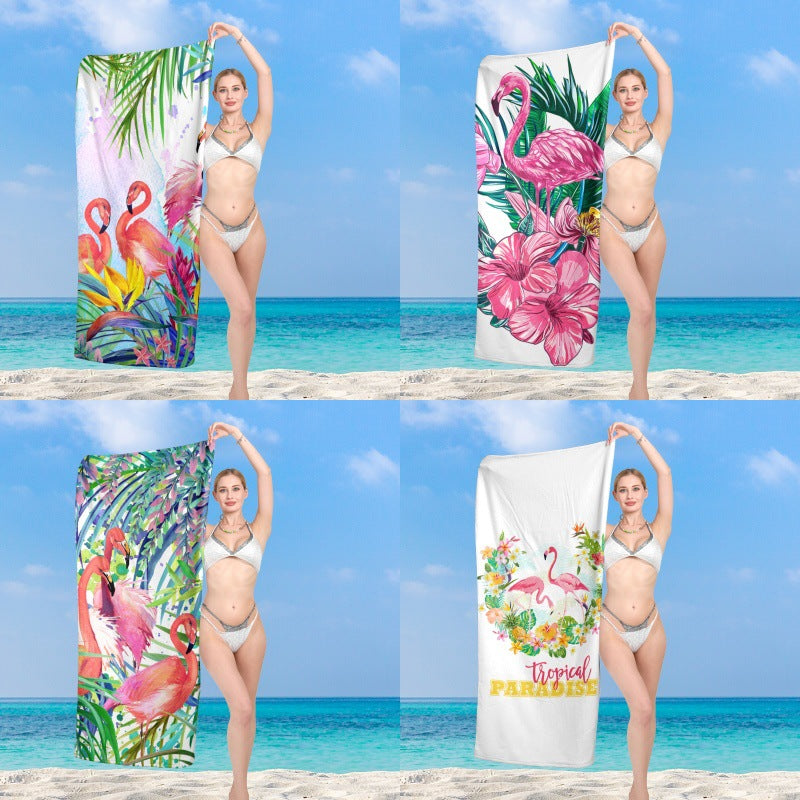 Premium beach towel with vibrant flamingo design Bowlift