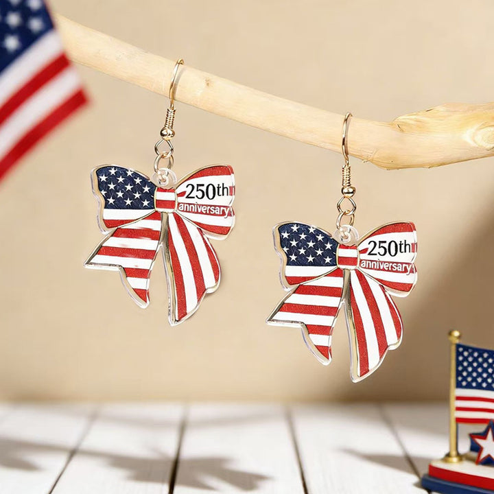 Ladies nan statement earrings with bow shape and American flag pendant Bowlift