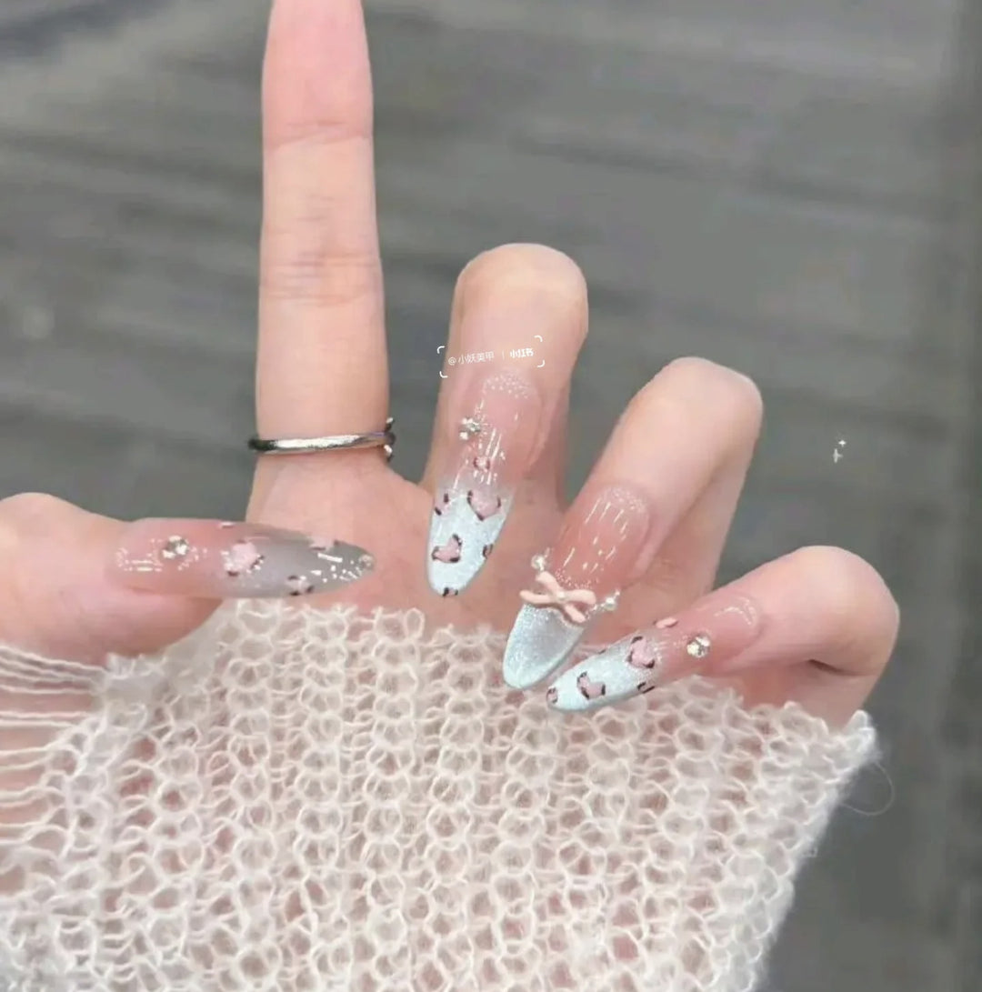 Ombre Stiletto Press-On Nail Art with Gem Accents Bowlift