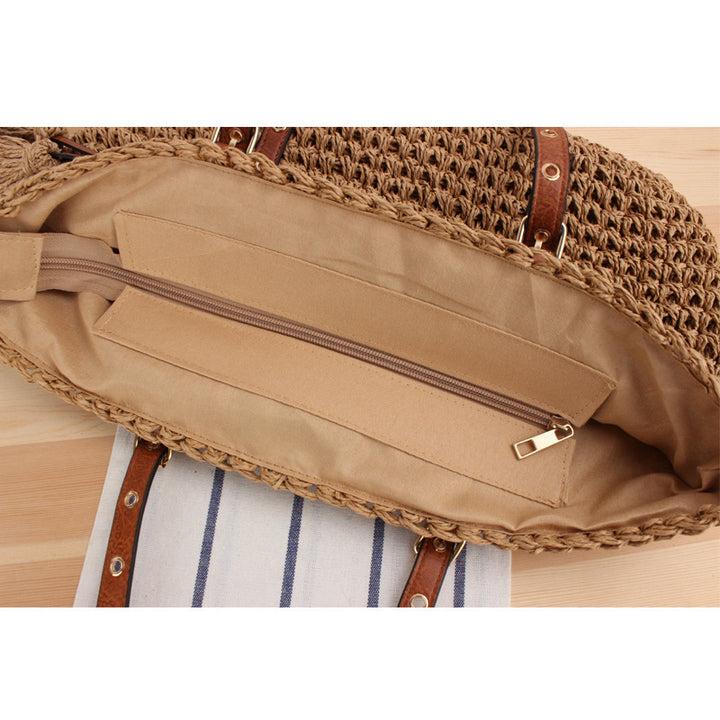 Elegant Beach Bag Made of Handcrafted Natural Material with Leather Accents Bowlift