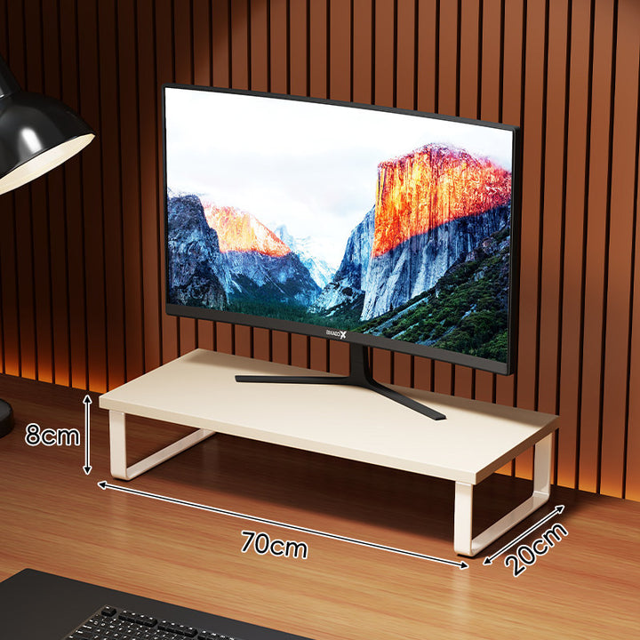 Compact Wooden Monitor Riser with Metal Frame and Under-Shelf Storage