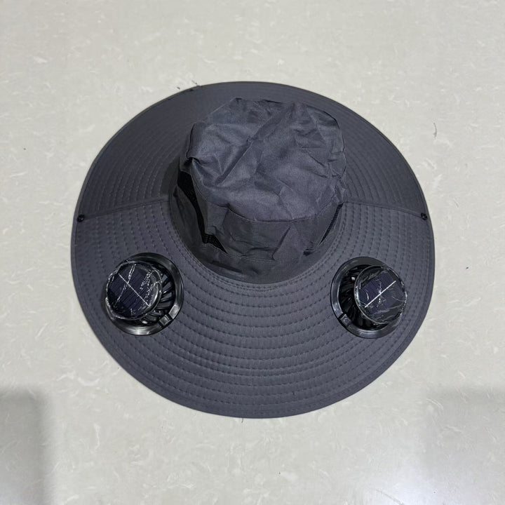 Ventilated sun hat with integrated battery fans, breathable mesh inserts, and adjustable chin strap Bowlift