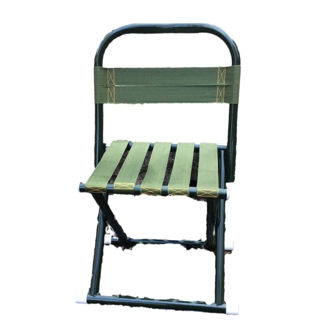 Portable folding camp stool with supportive backrest and heavy-duty webbing Bowlift