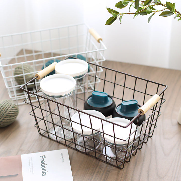 Unisex Wire Storage Basket with Ergonomic Wooden Handles Bowlift