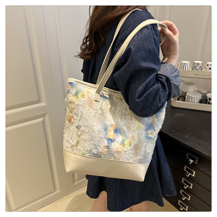 Artistic Floral Embroidered Tote Bag Bowlift