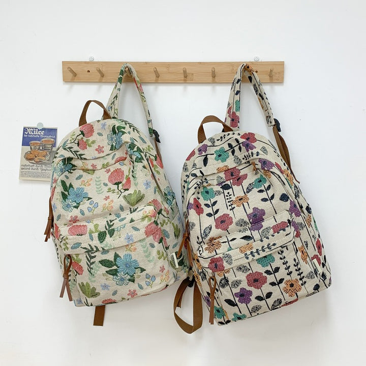 Floral Patterned Canvas Backpack Bowlift