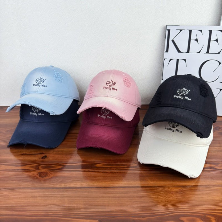 Women's Distressed Casual Embroidered Baseball Cap Bowlift