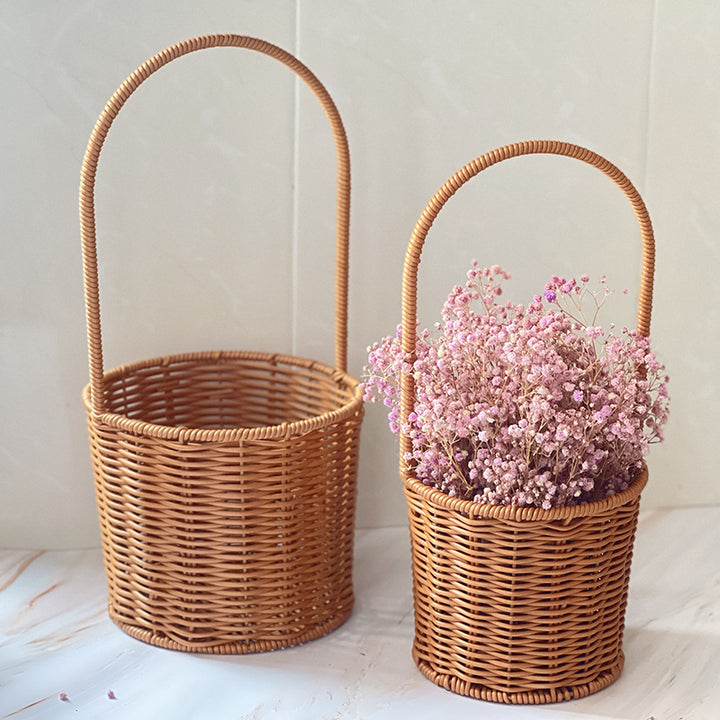 Handcrafted Wicker Storage Basket with Handle Bowlift