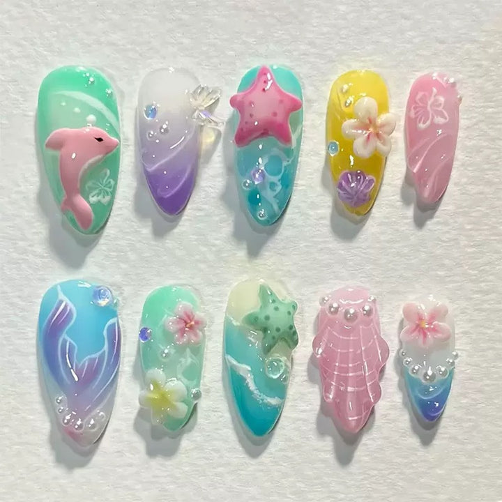 Floral-Design Decorative Press-On Nail Set