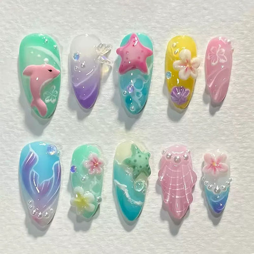 Floral-Design Decorative Press-On Nail Set