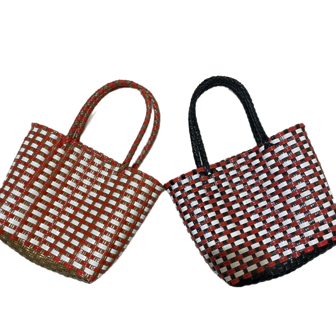Handwoven basket bag with colorful design Bowlift