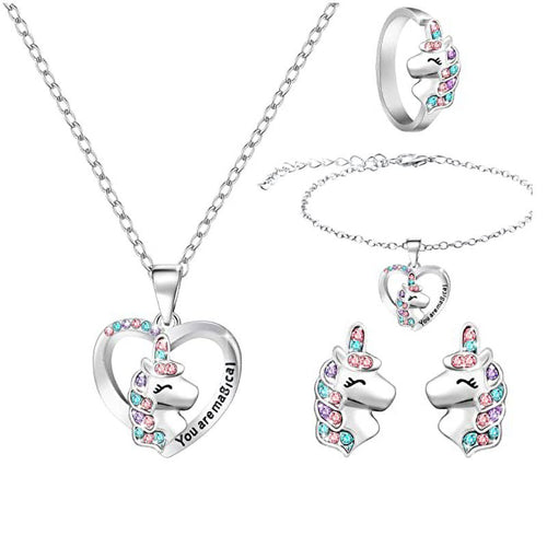 Unicorn Family Heart Pendant Necklace Bowlift