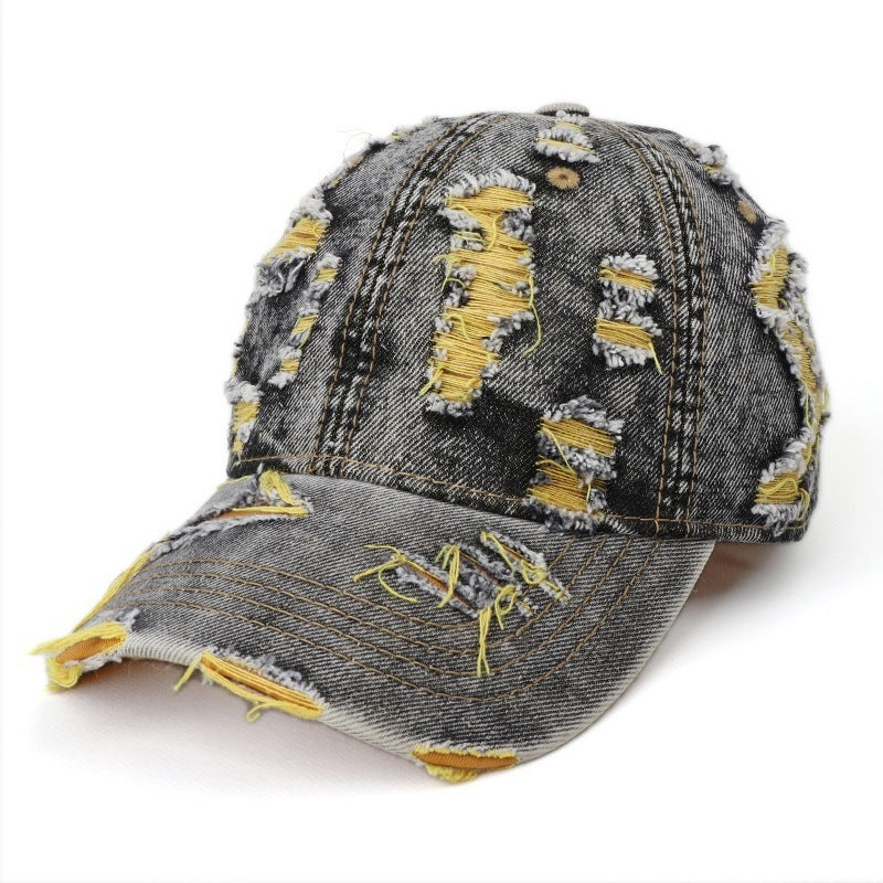 Women's Distressed Denim Baseball Cap Bowlift